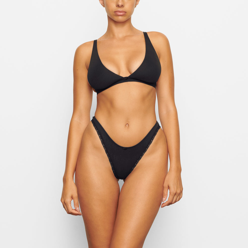 Skims LACE POINTELLE Thong Zwart | IZB-594273