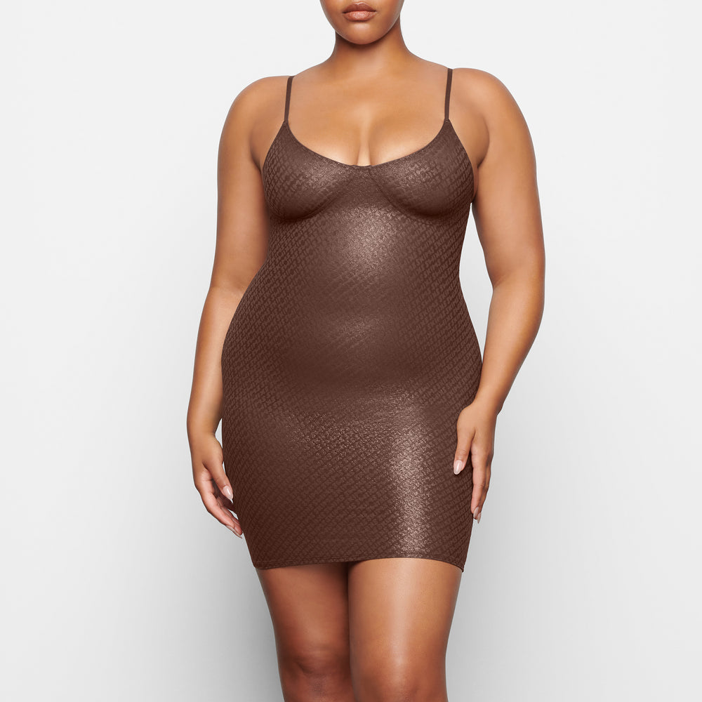 Skims LOGO MESH FOIL CAMI Dress Chocola | WKR-197036
