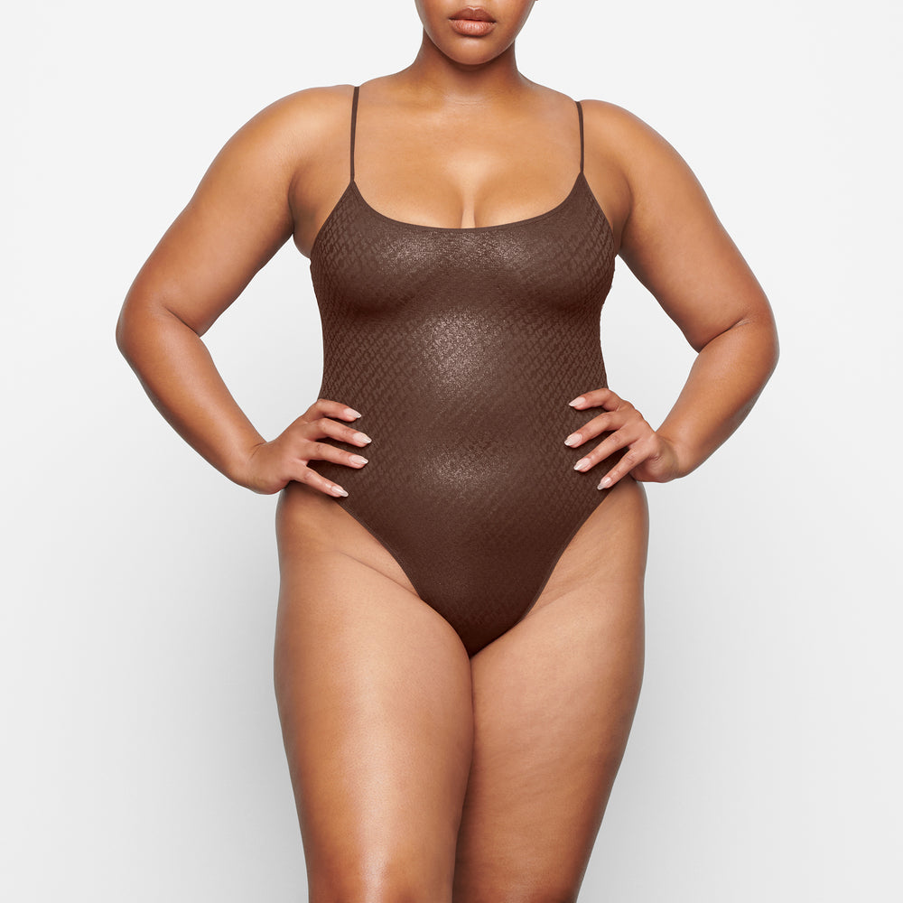 Skims LOGO MESH FOIL Cami Bodysuit Chocola | BJL-156937