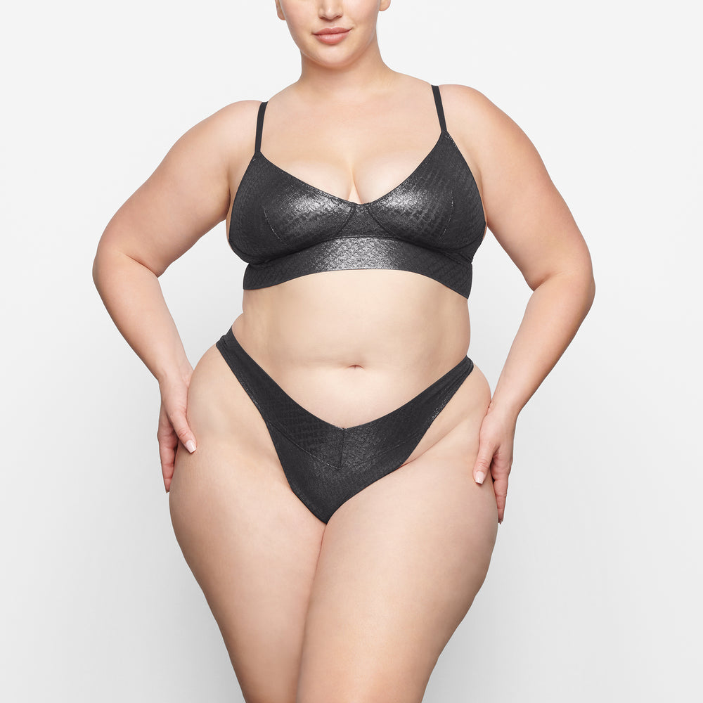 Skims LOGO MESH FOIL Thong Zwart | DXC-254308