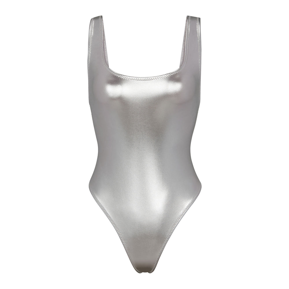 Skims METALLIC SWIM HIGH CUT One Piece Grijs | YSQ-758169
