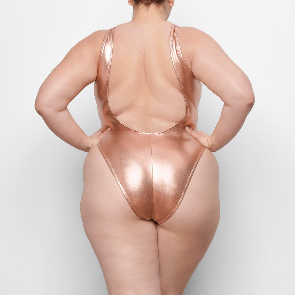 Skims METALLIC SWIM HIGH CUT One Piece Roze Goud | RPJ-295640