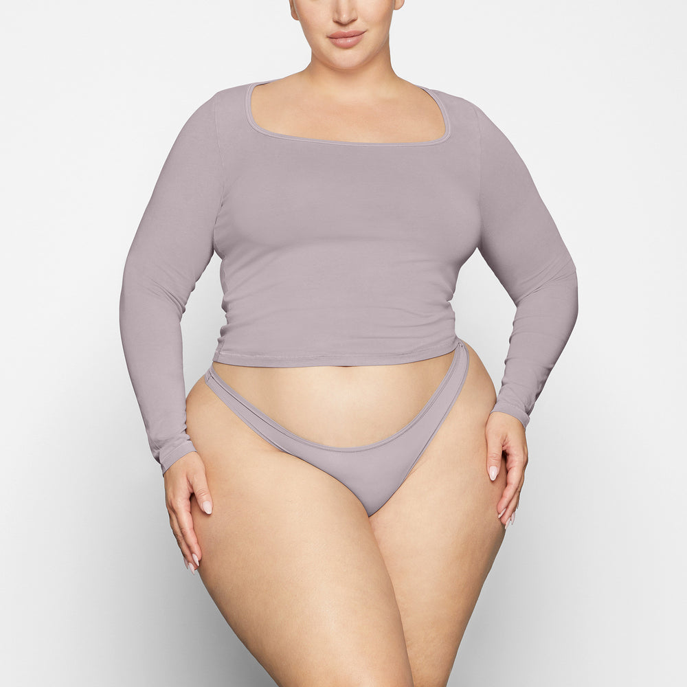 Skims NEW VINTAGE SCOOP LONG SLEEVE T-shirt Zilver | EWB-245136
