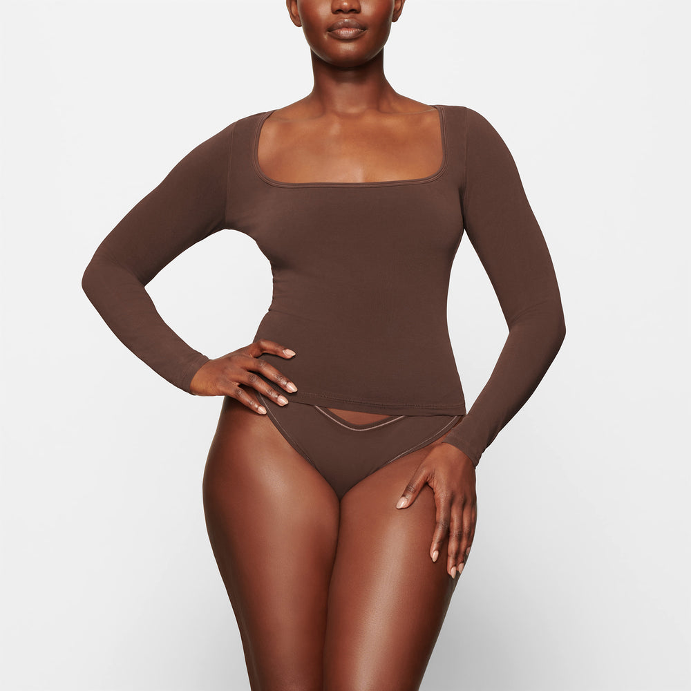 Skims NEW VINTAGE SCOOP LONG SLEEVE T-shirt Chocola | HLD-305618