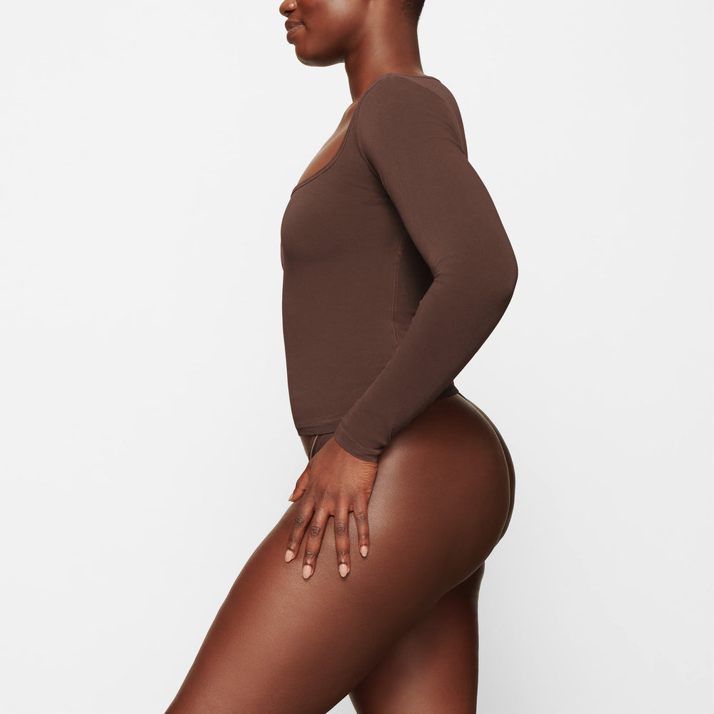 Skims NEW VINTAGE SCOOP LONG SLEEVE T-shirt Chocola | HLD-305618