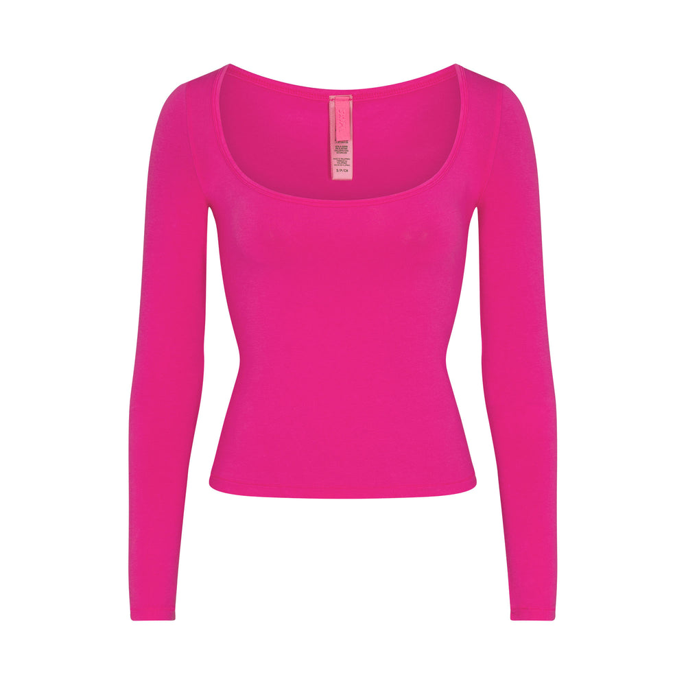 Skims NEW VINTAGE SCOOP LONG SLEEVE T-shirt Fuchsie | OTF-072468