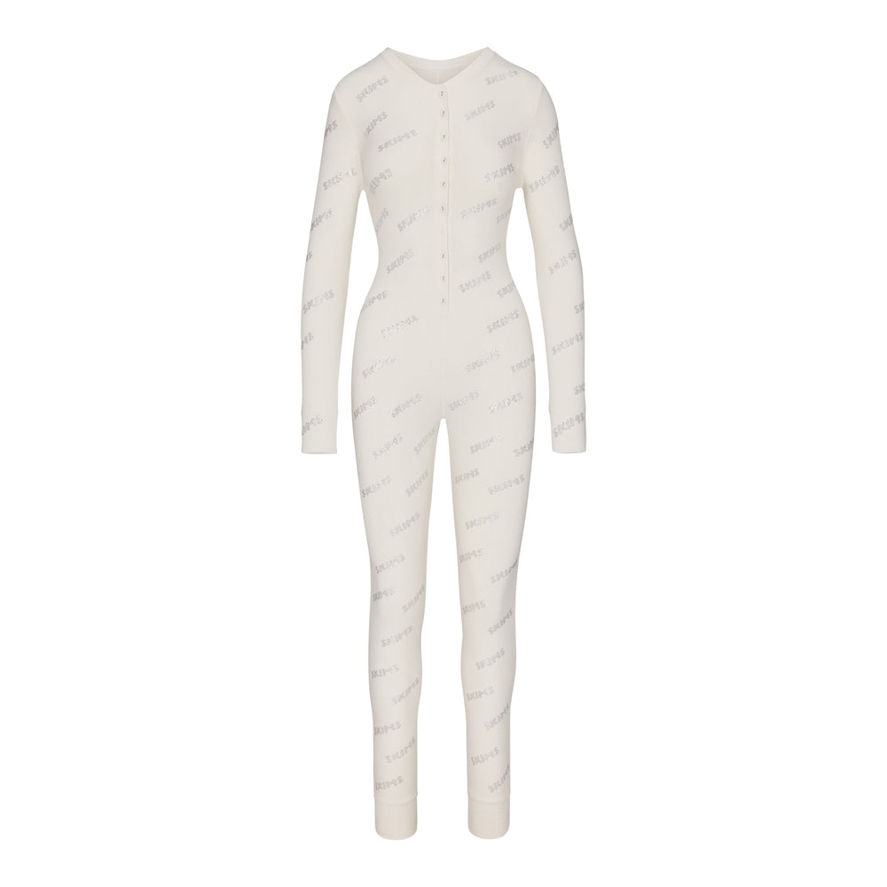 Skims RHINESTONE LOGO POINTELLE Onesie Wit | TUV-923801