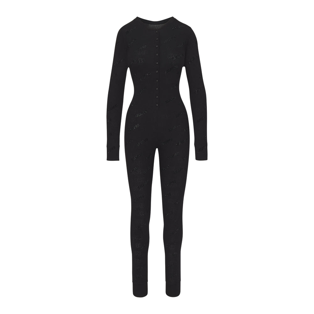 Skims RHINESTONE LOGO POINTELLE Onesie Zwart | MTK-254368