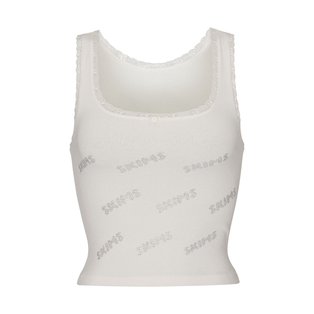 Skims RHINESTONE LOGO POINTELLE Tank Wit | ZDL-157092
