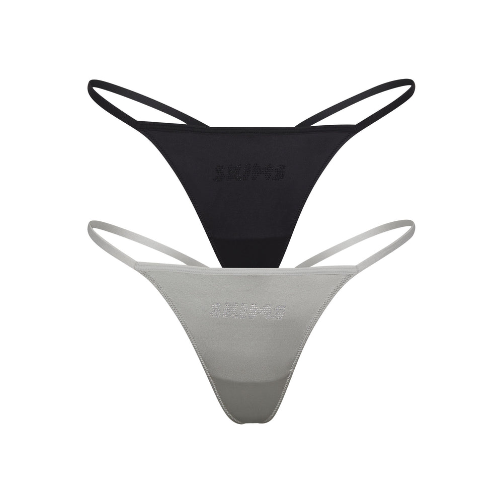 Skims RHINESTONE STRETCH SATIN STRING PACK Thong Zwart | HCK-291457