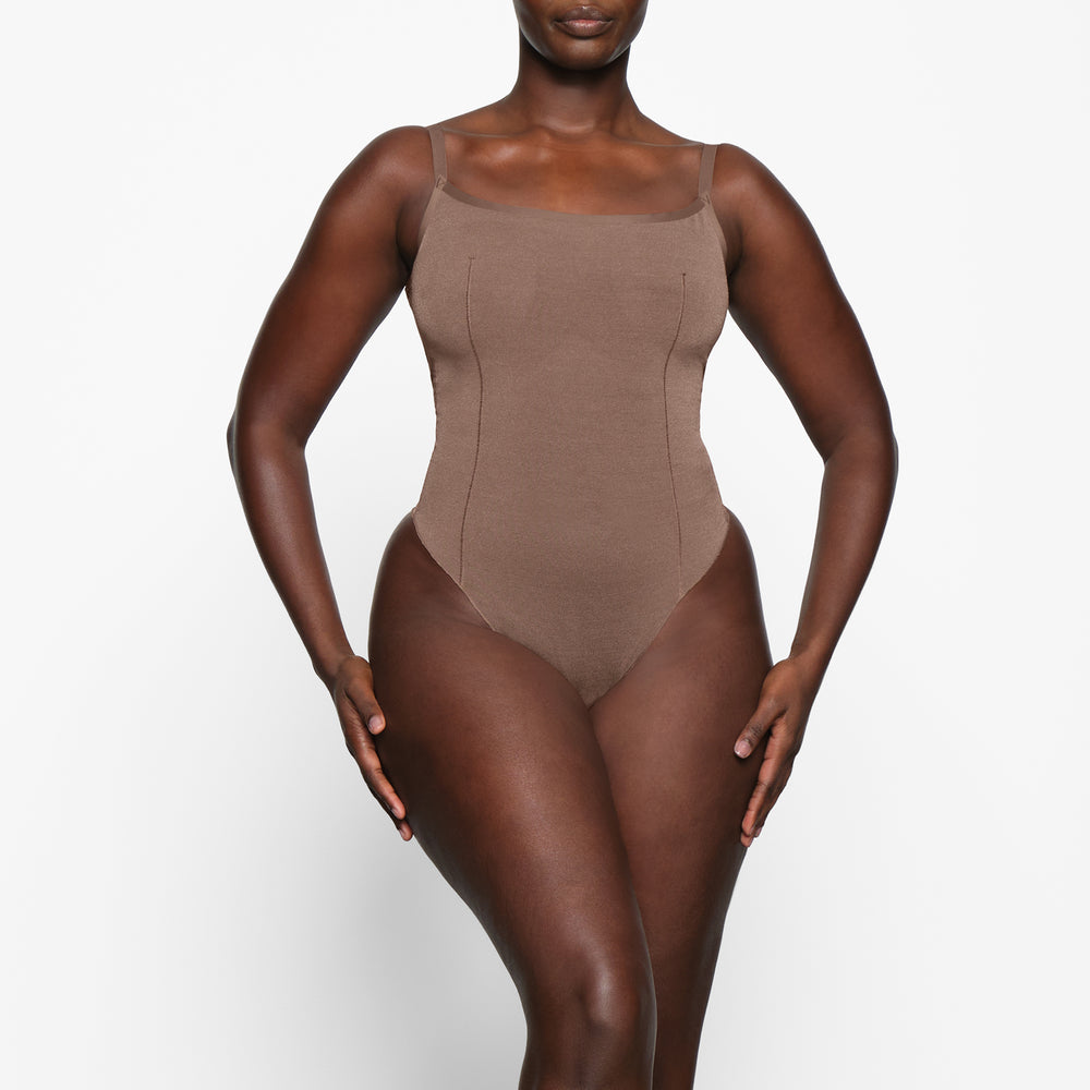 Skims SHEER SCULPT THONG Bodysuit Bruin | EWY-780916