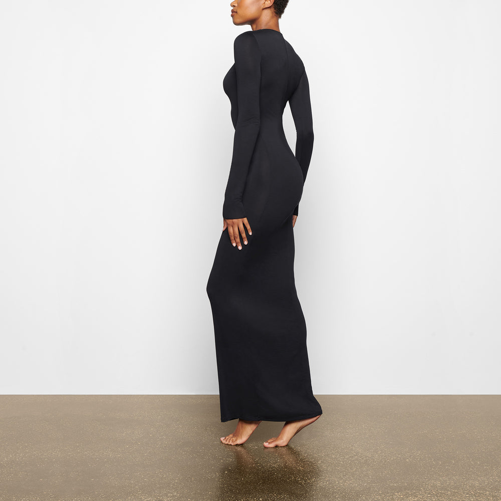 Skims SMOOTH LOUNGE CREW NECK LONG SLEEVE Dress Zwart | FVG-364952