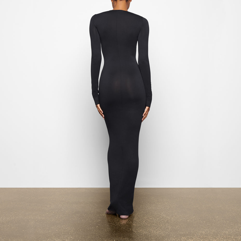 Skims SMOOTH LOUNGE CREW NECK LONG SLEEVE Dress Zwart | FVG-364952