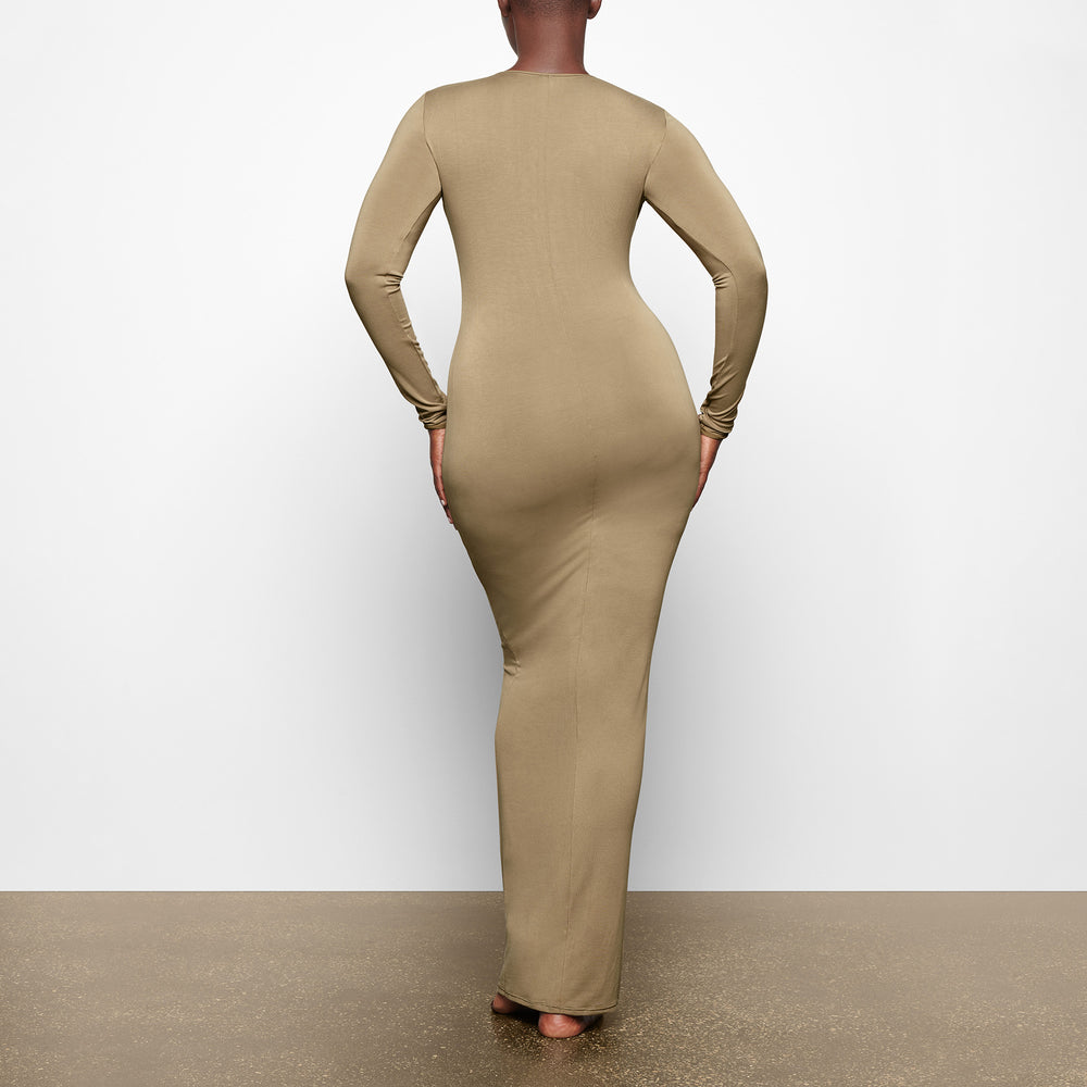 Skims SMOOTH LOUNGE CREW NECK LONG SLEEVE Dress Khaki | MNO-071439