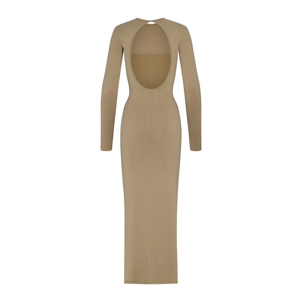 Skims SMOOTH LOUNGE LONG SLEEVE OPEN BACK Dress Khaki | INF-214875