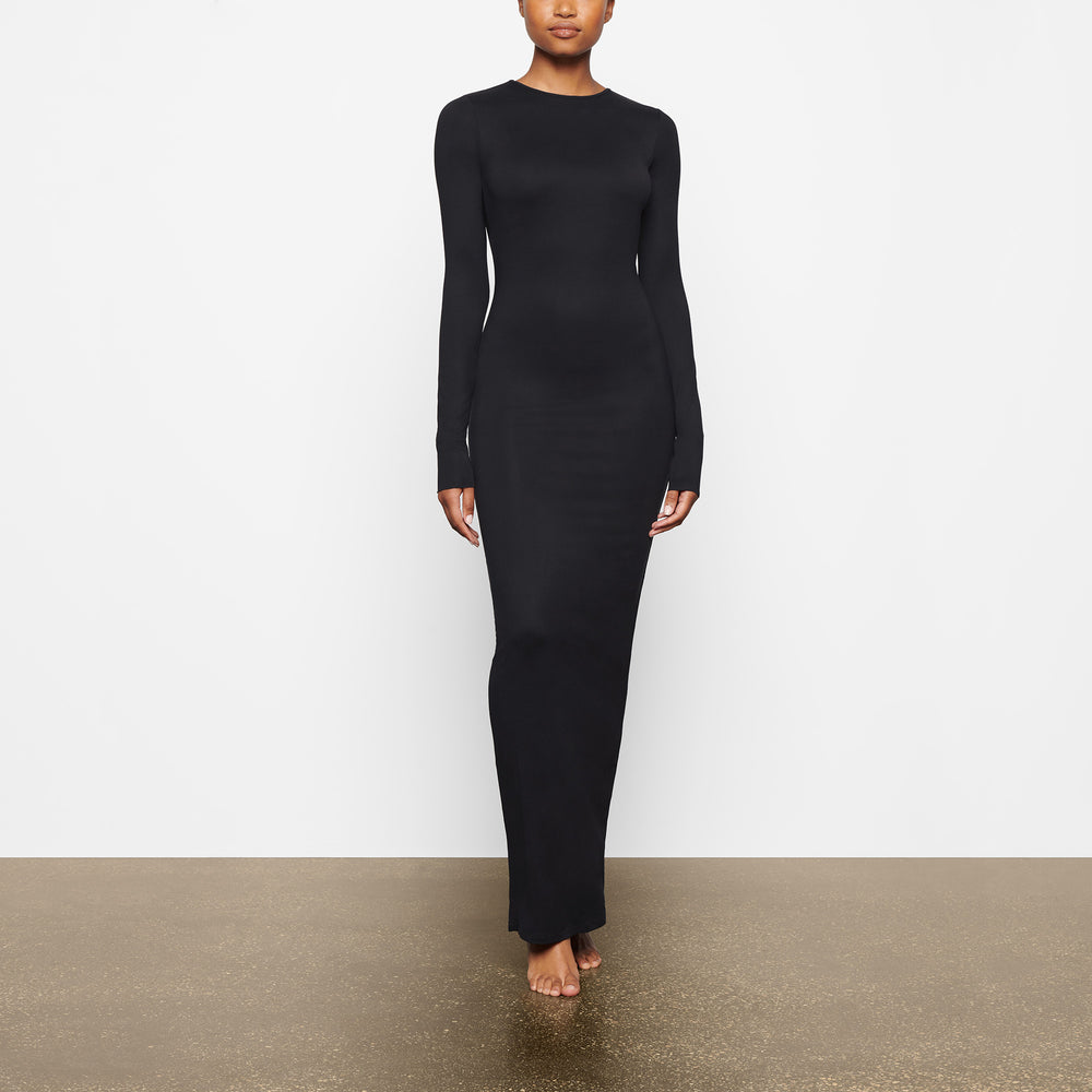 Skims SMOOTH LOUNGE LONG SLEEVE OPEN BACK Dress Zwart | SMT-014639