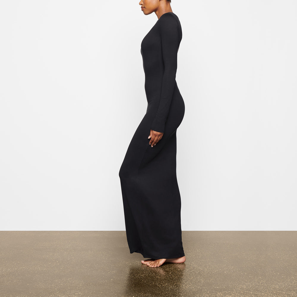 Skims SMOOTH LOUNGE LONG SLEEVE OPEN BACK Dress Zwart | SMT-014639