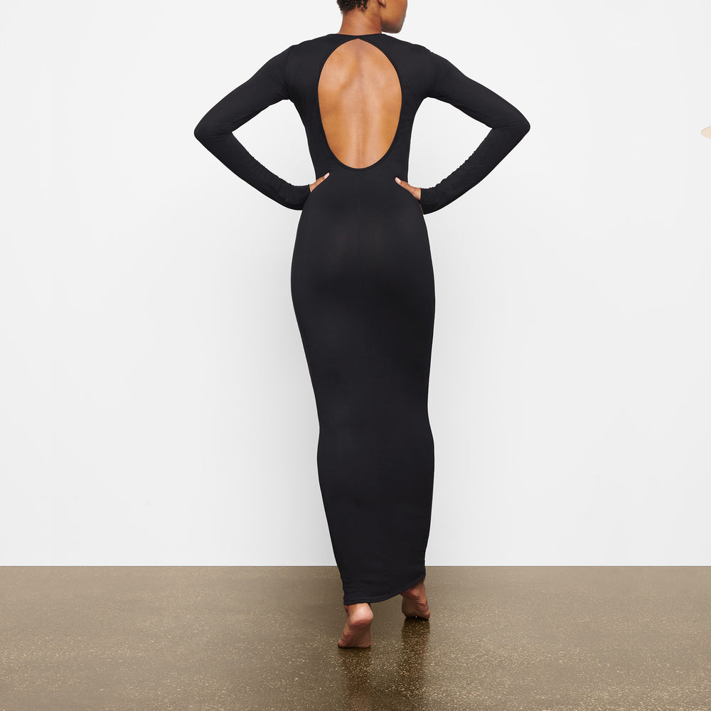 Skims SMOOTH LOUNGE LONG SLEEVE OPEN BACK Dress Zwart | SMT-014639