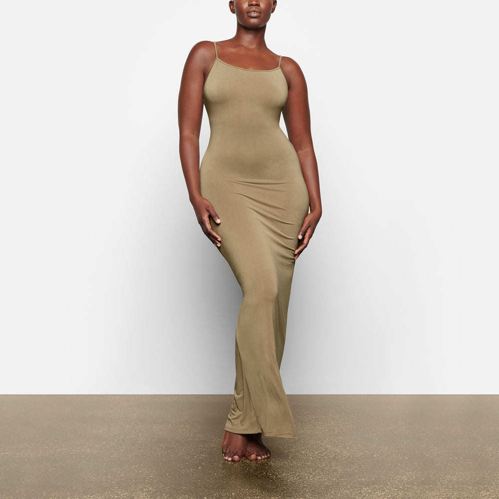 Skims SMOOTH LOUNGE LOW BACK CAMI Dress Khaki | JGW-432597