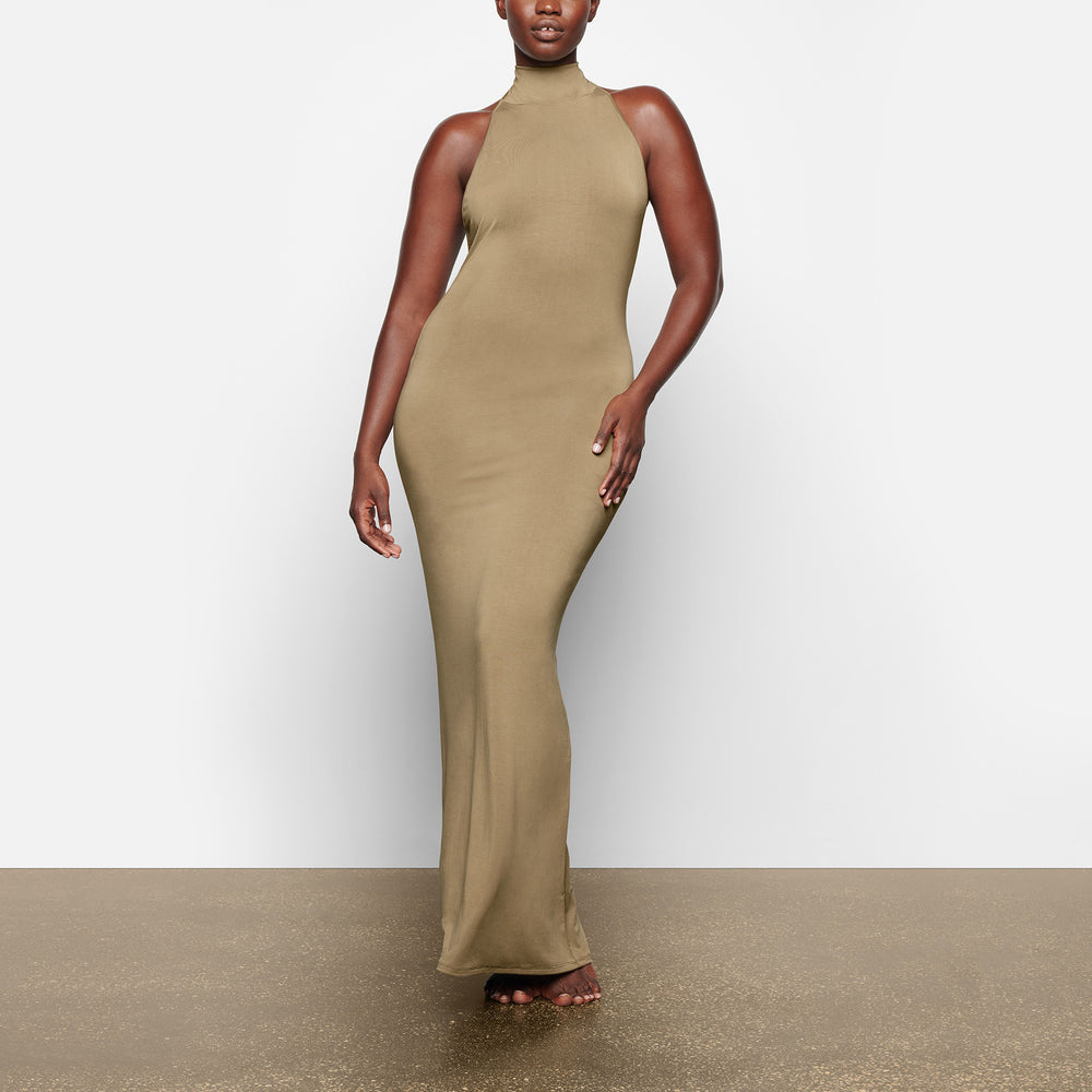 Skims SMOOTH LOUNGE LOW BACK HALTER Dress Khaki | HYA-165942