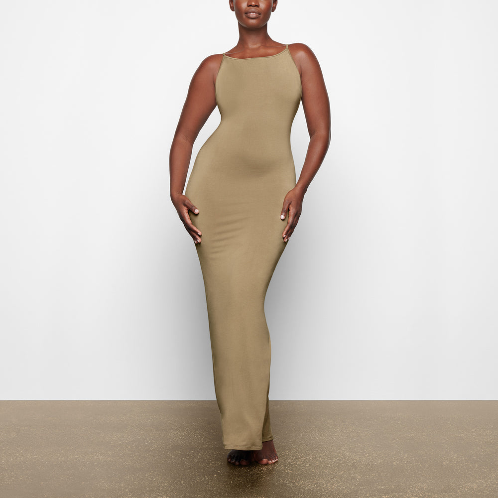 Skims SMOOTH LOUNGE LOW BACK KEYHOLE Dress Khaki | ZJA-758640