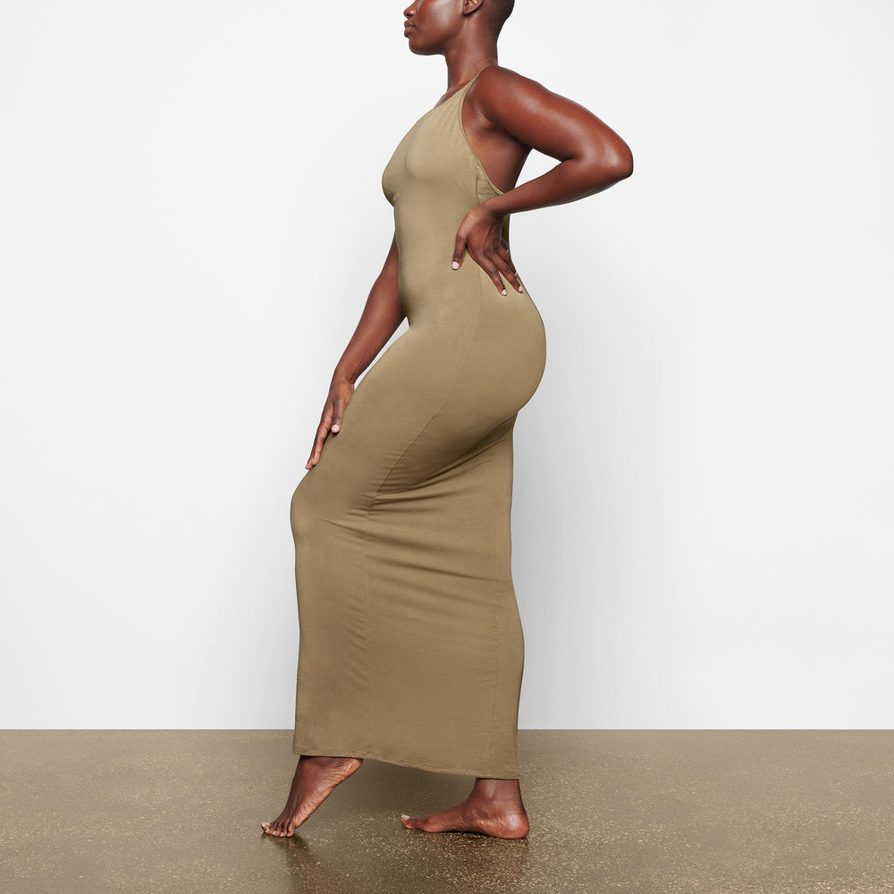 Skims SMOOTH LOUNGE LOW BACK KEYHOLE Dress Khaki | ZJA-758640