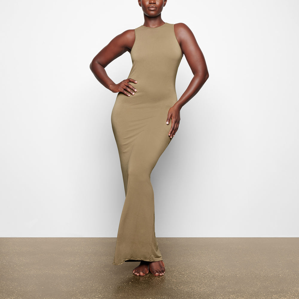 Skims SMOOTH LOUNGE OPEN RACERBACK Dress Khaki | XID-580436