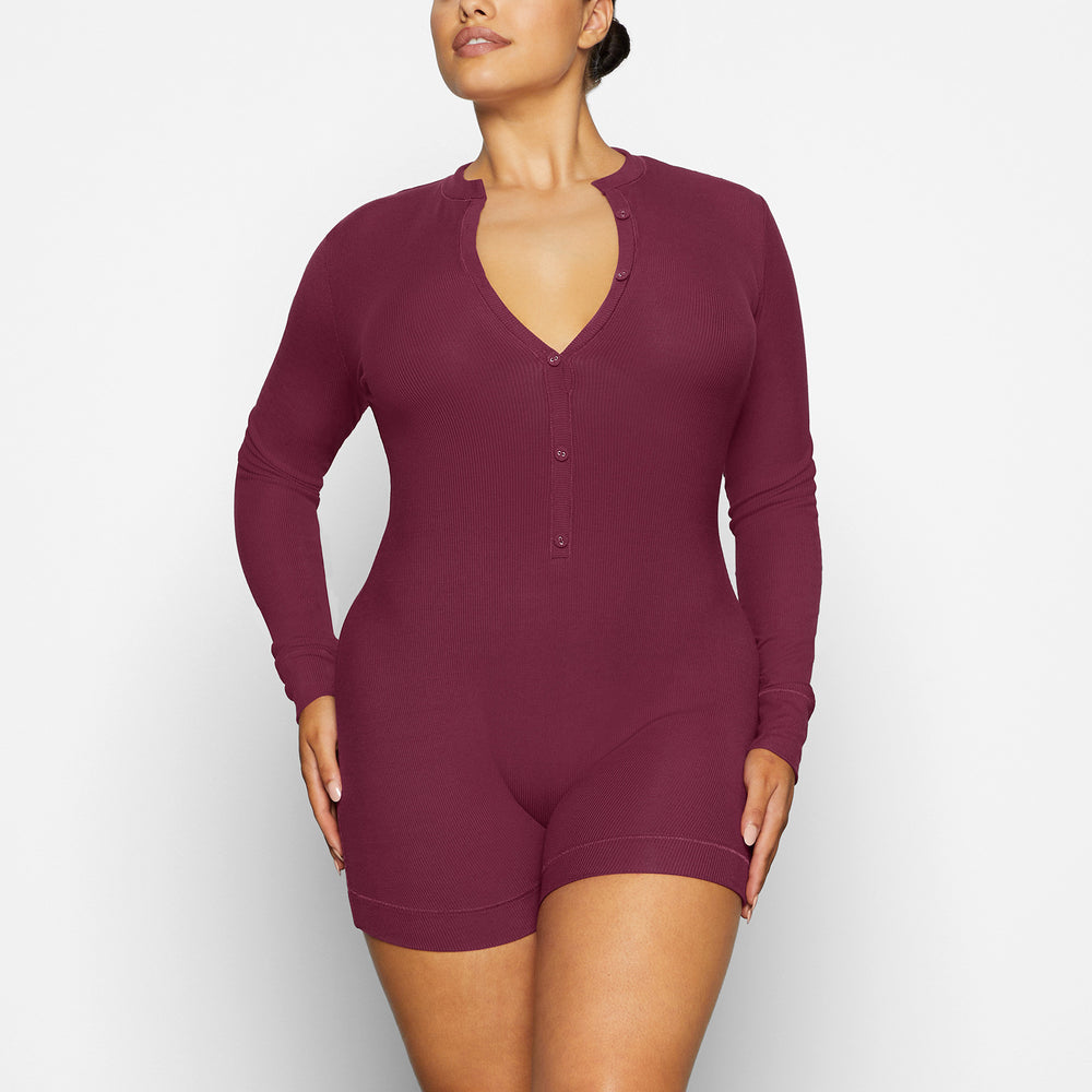 Skims SOFT LOUNGE BUTTON UP HENLEY Onesie Paars | AYR-580127