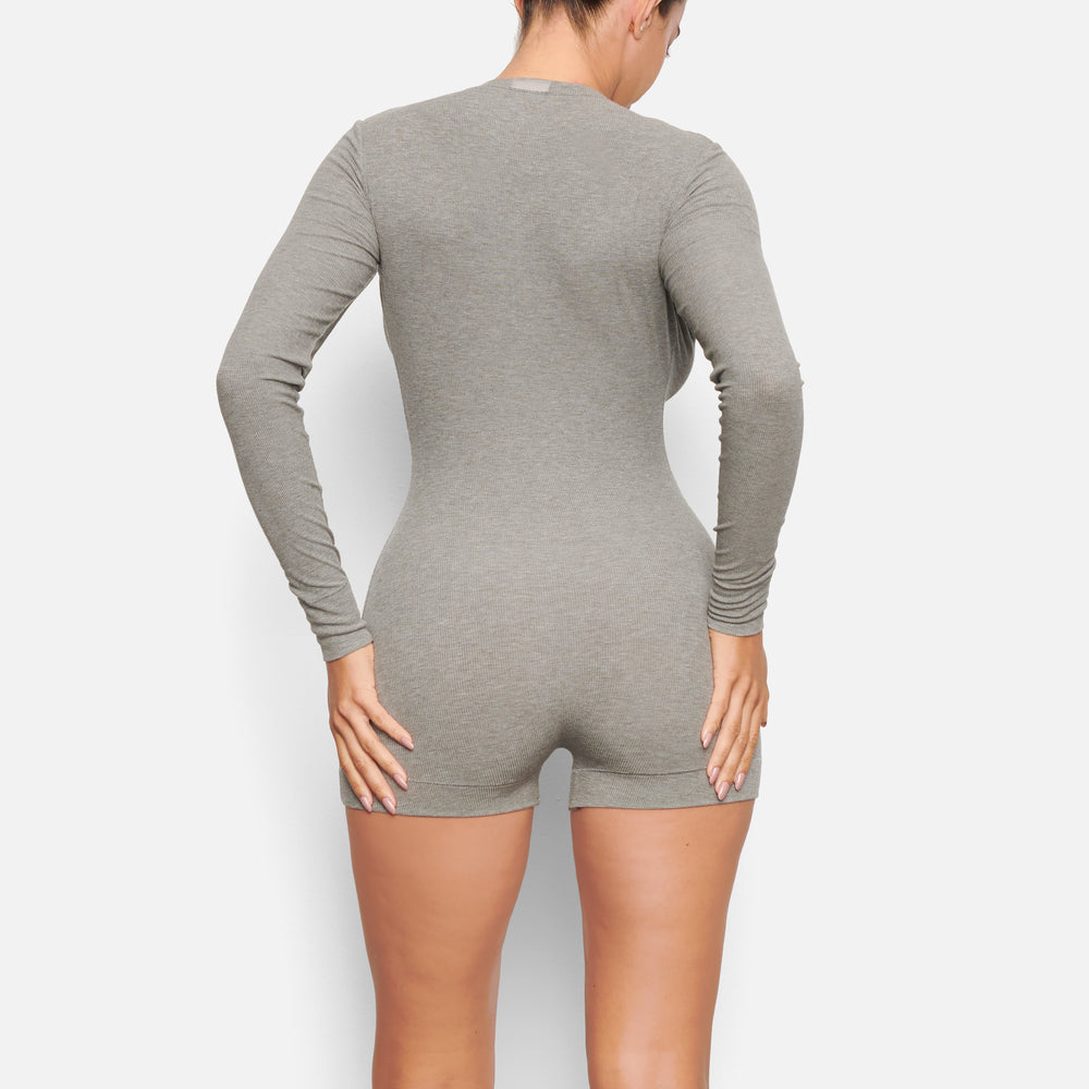 Skims SOFT LOUNGE BUTTON UP HENLEY Onesie Grijs | HUN-524039