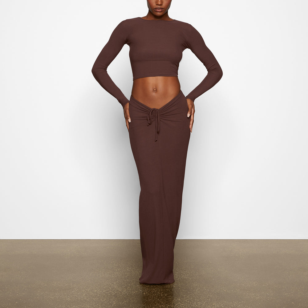 Skims SOFT LOUNGE LONG SLEEVE CROP TOP T-shirt Chocola | GNS-046927