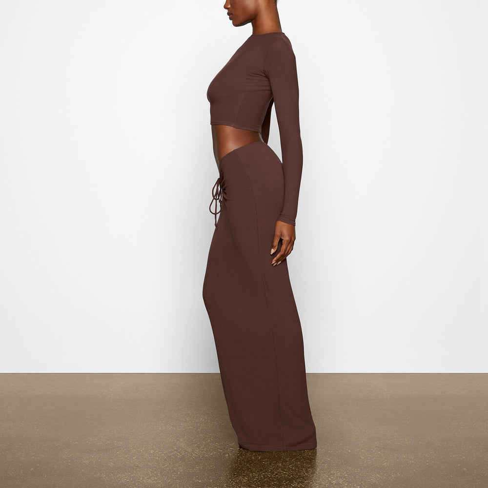 Skims SOFT LOUNGE LONG SLEEVE CROP TOP T-shirt Chocola | GNS-046927