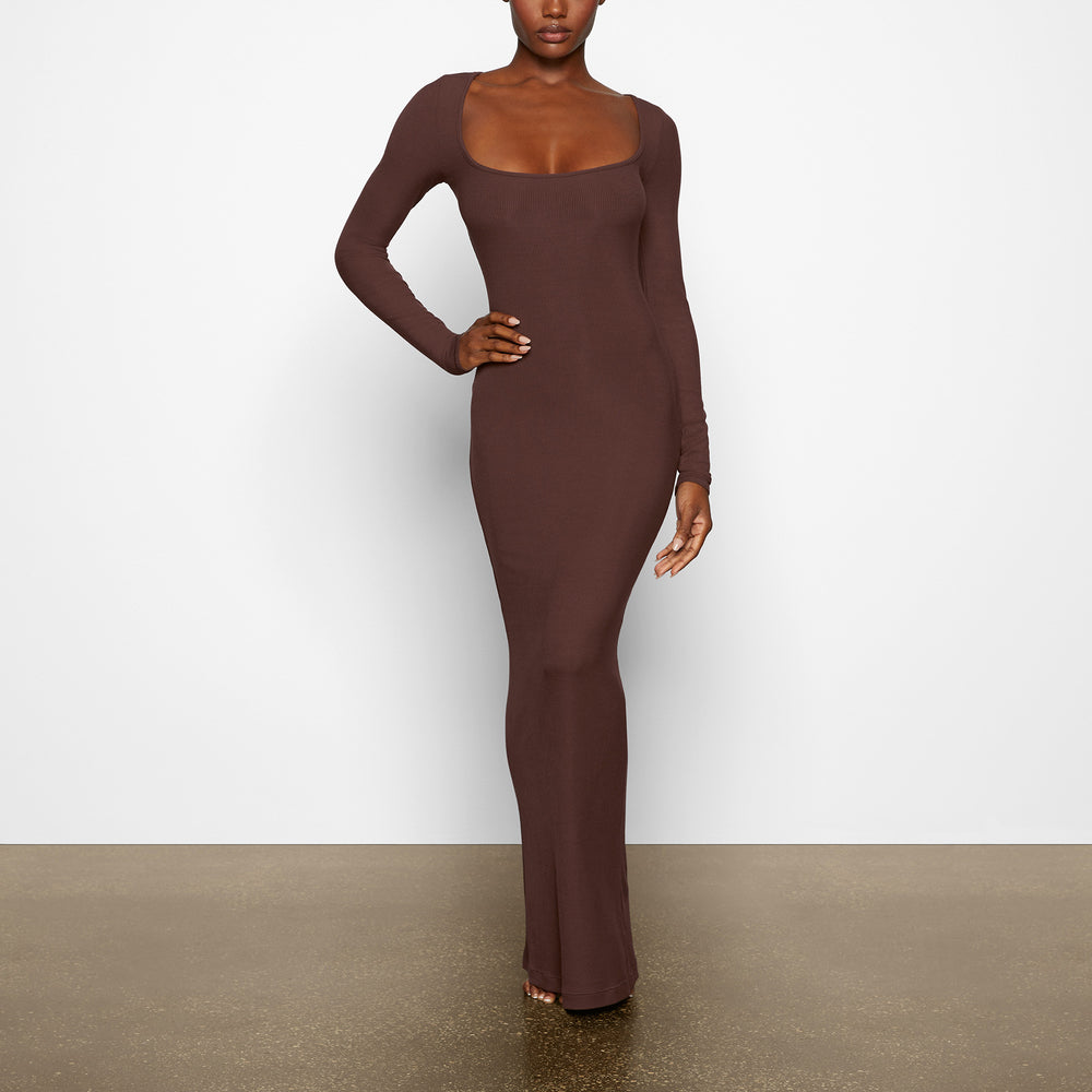 Skims SOFT LOUNGE LONG SLEEVE Dress Chocola | HPV-593816