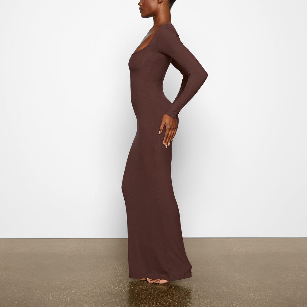 Skims SOFT LOUNGE LONG SLEEVE Dress Chocola | HPV-593816