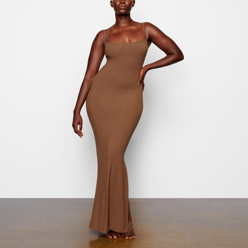 Skims SOFT LOUNGE LONG SLIP Dress Khaki | IWP-316459