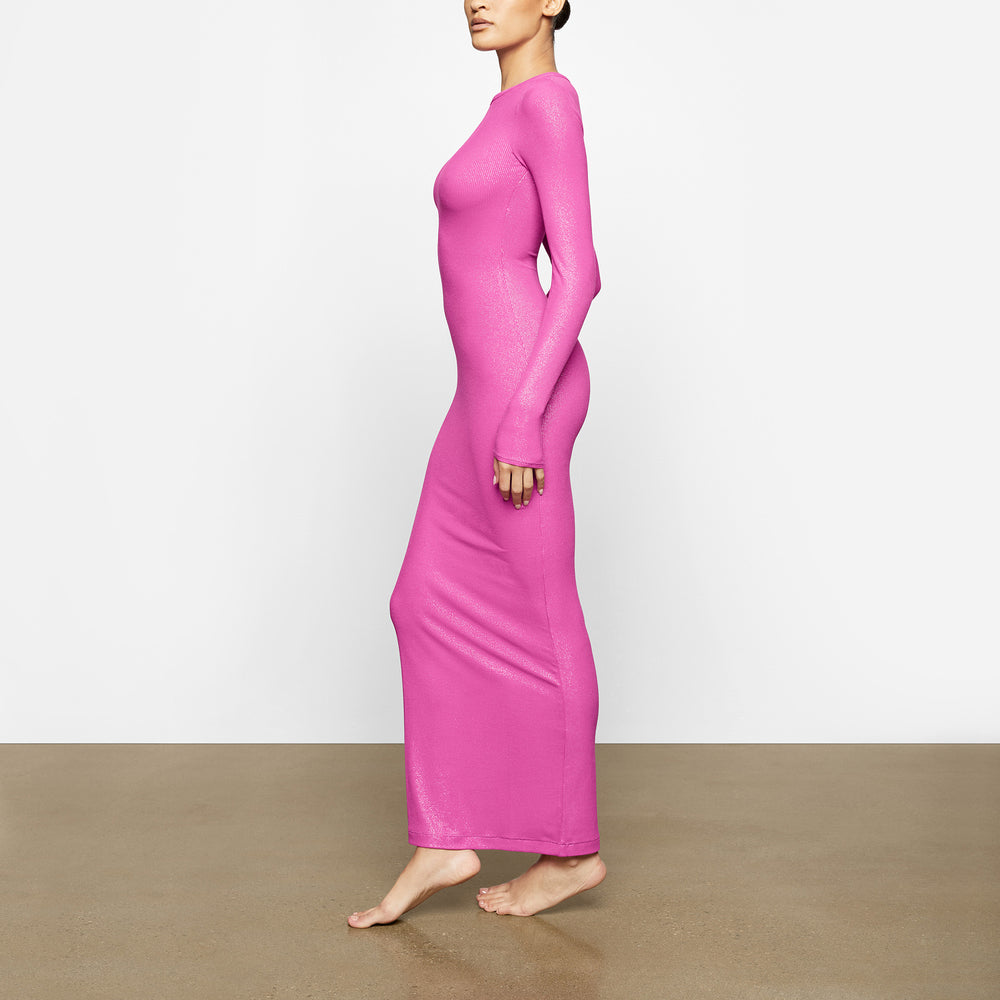Skims SOFT LOUNGE SHIMMER CREW NECK LONG Dress Fuchsie | NUA-076459