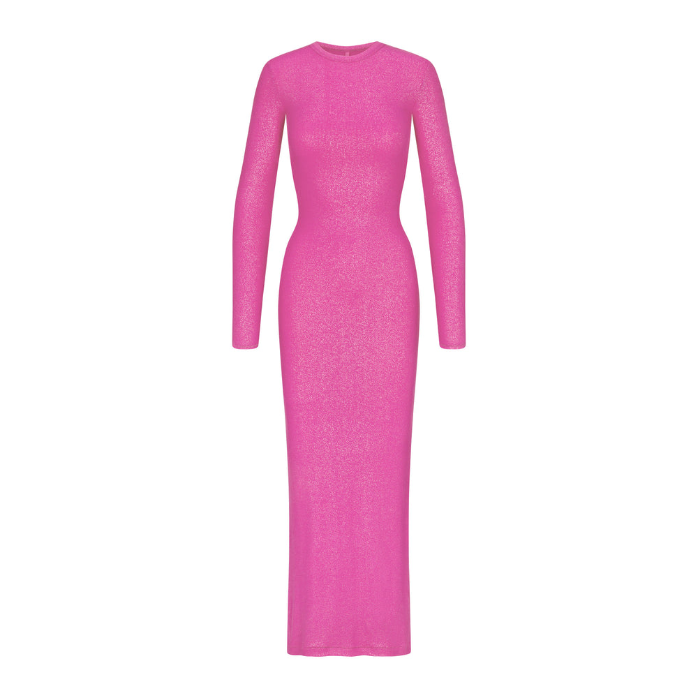 Skims SOFT LOUNGE SHIMMER CREW NECK LONG Dress Fuchsie | NUA-076459