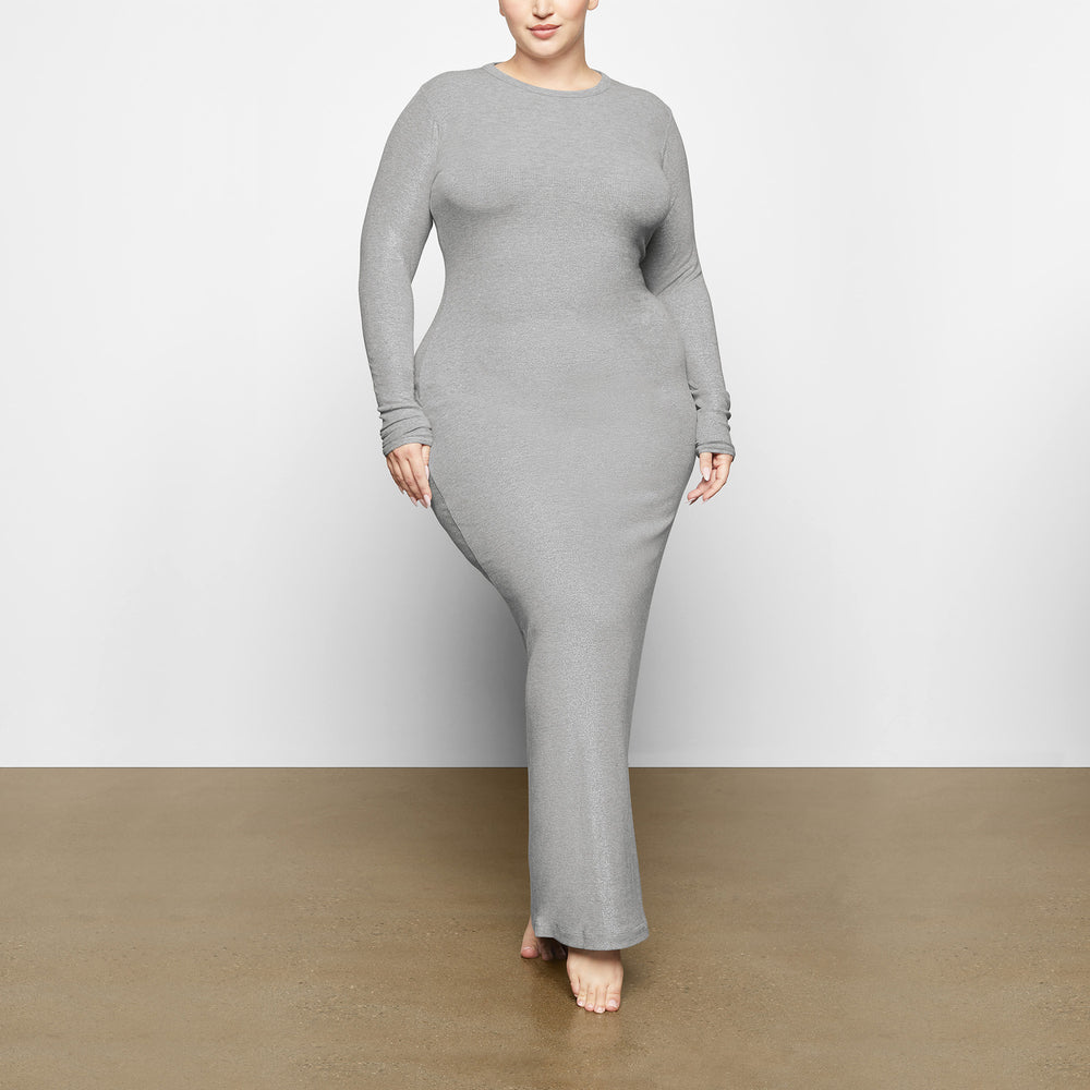 Skims SOFT LOUNGE SHIMMER CREW NECK LONG Dress Grijs | OIP-948520