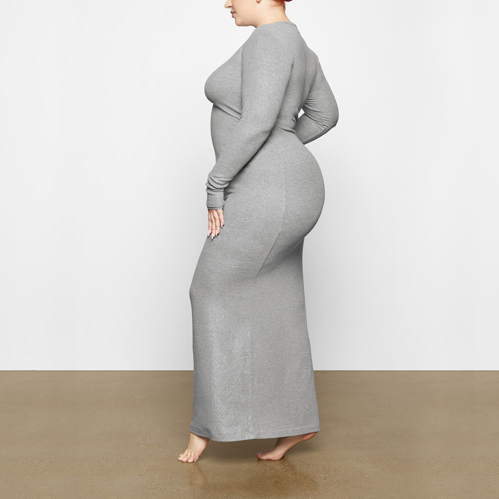 Skims SOFT LOUNGE SHIMMER CREW NECK LONG Dress Grijs | OIP-948520