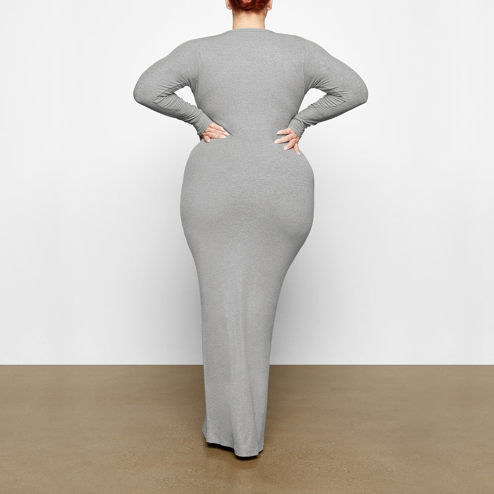 Skims SOFT LOUNGE SHIMMER CREW NECK LONG Dress Grijs | OIP-948520
