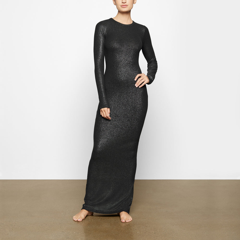Skims SOFT LOUNGE SHIMMER CREW NECK LONG Dress Zwart | TWE-307921