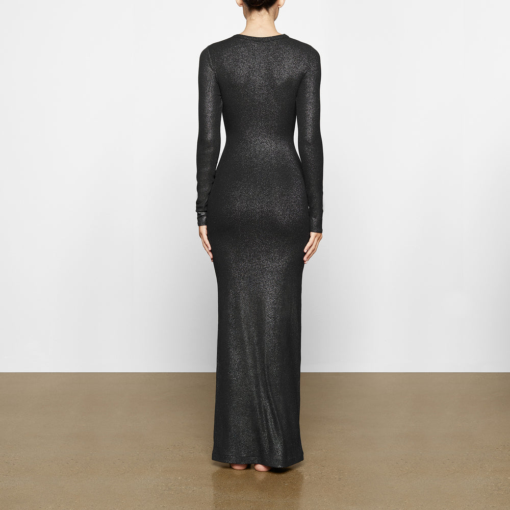Skims SOFT LOUNGE SHIMMER CREW NECK LONG Dress Zwart | TWE-307921