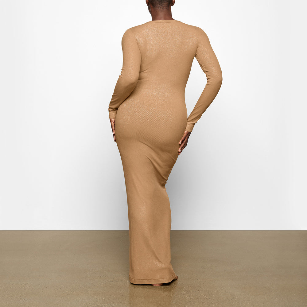 Skims SOFT LOUNGE SHIMMER CREW NECK LONG Dress Bruin | ZJI-237196