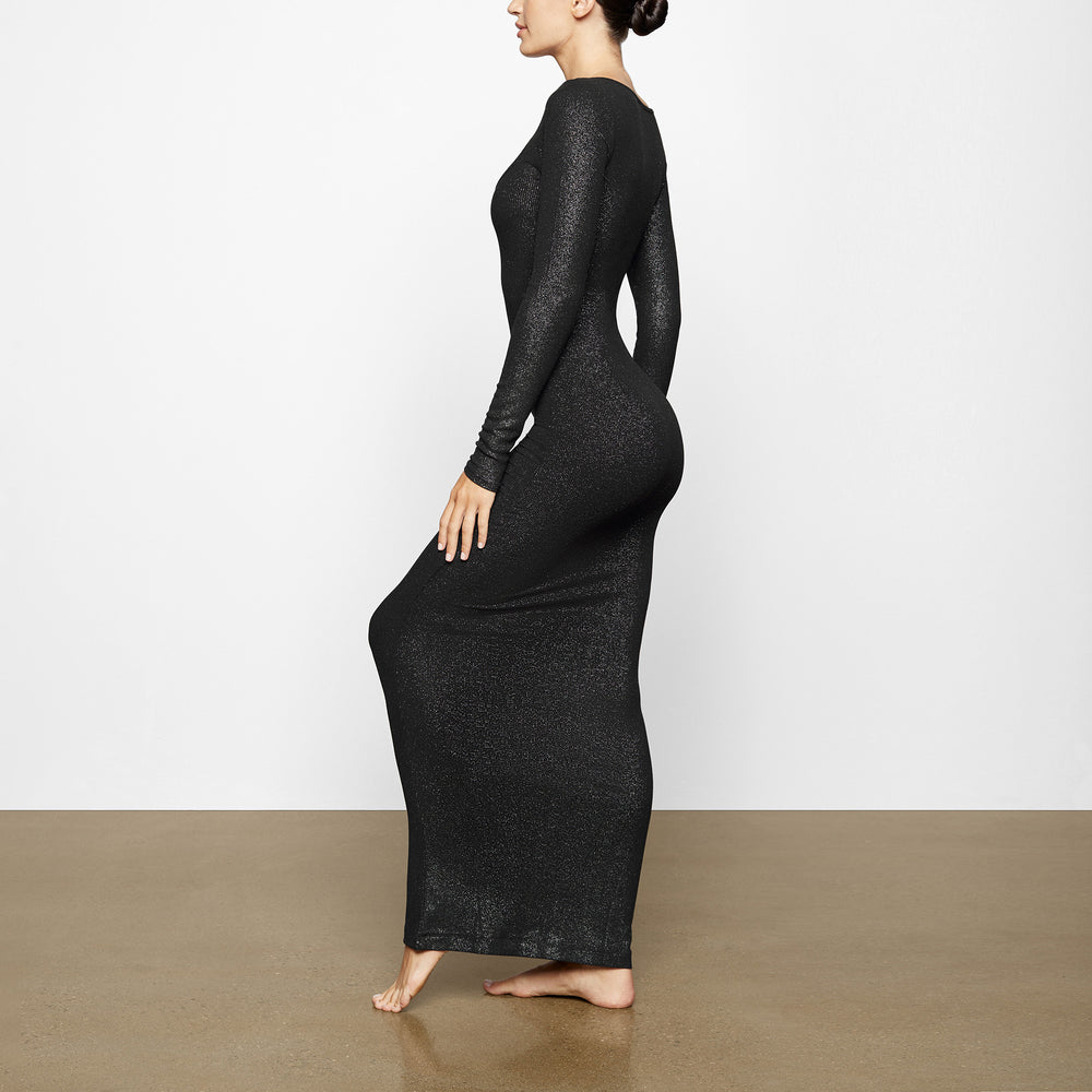 Skims SOFT LOUNGE SHIMMER LONG SLEEVE Dress Zwart | LIJ-684325