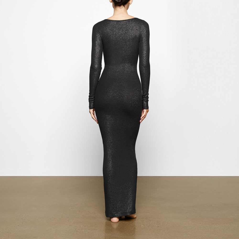 Skims SOFT LOUNGE SHIMMER LONG SLEEVE Dress Zwart | LIJ-684325