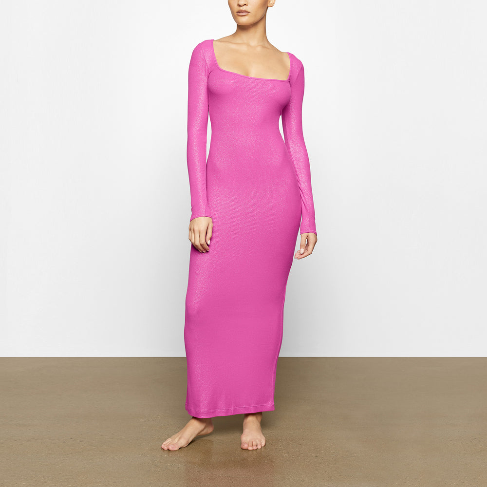 Skims SOFT LOUNGE SHIMMER LONG SLEEVE Dress Fuchsie | PBH-094817