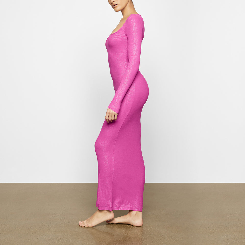 Skims SOFT LOUNGE SHIMMER LONG SLEEVE Dress Fuchsie | PBH-094817