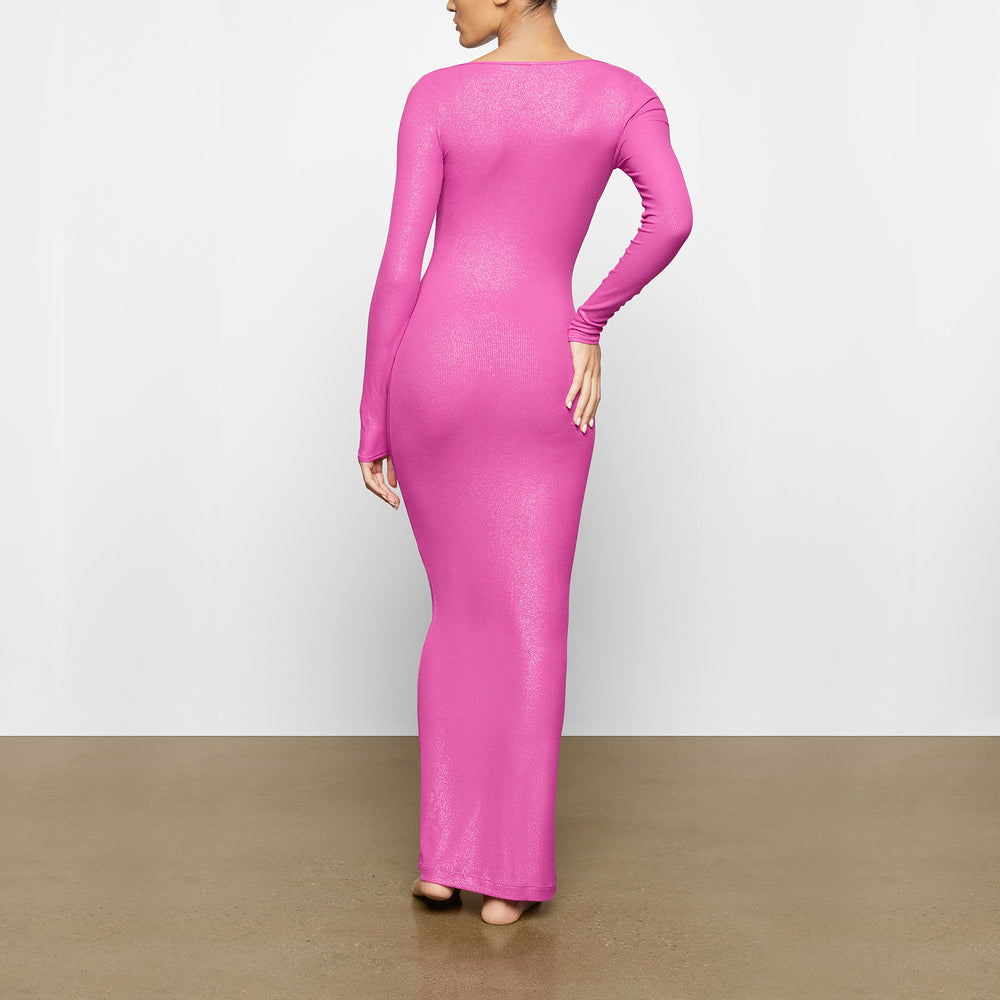 Skims SOFT LOUNGE SHIMMER LONG SLEEVE Dress Fuchsie | PBH-094817