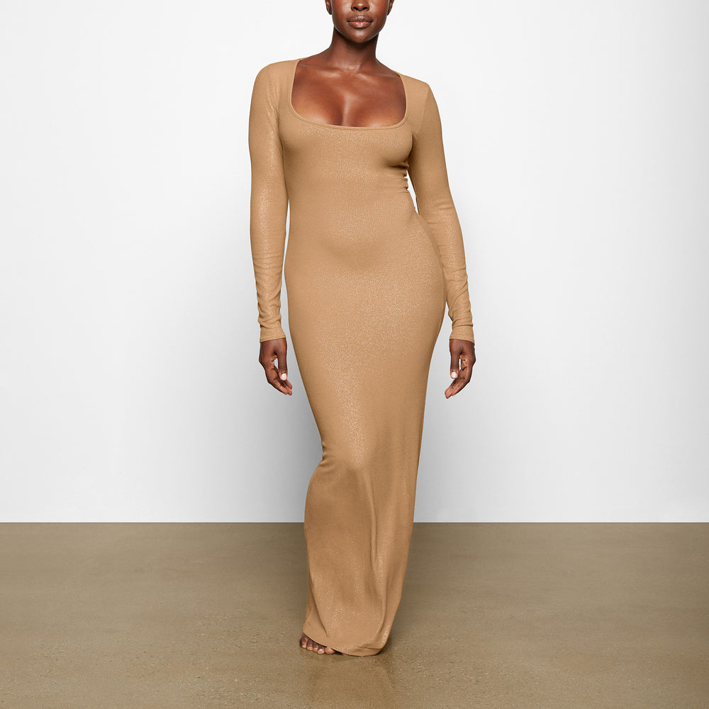 Skims SOFT LOUNGE SHIMMER LONG SLEEVE Dress Bruin | SIC-609513