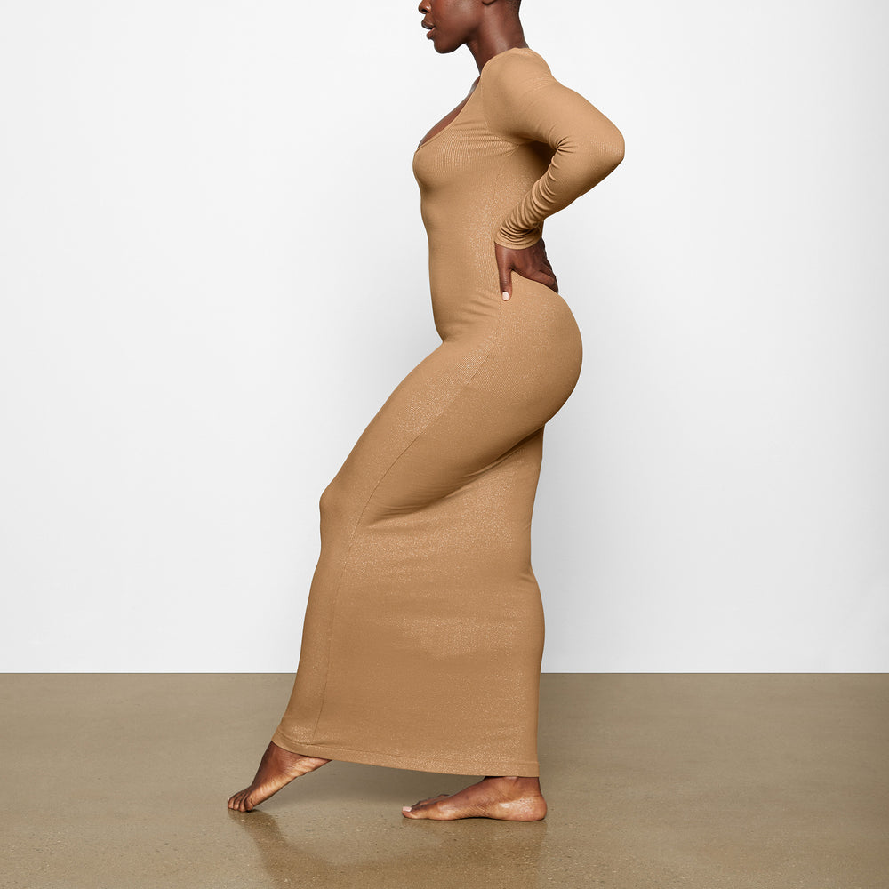 Skims SOFT LOUNGE SHIMMER LONG SLEEVE Dress Bruin | SIC-609513