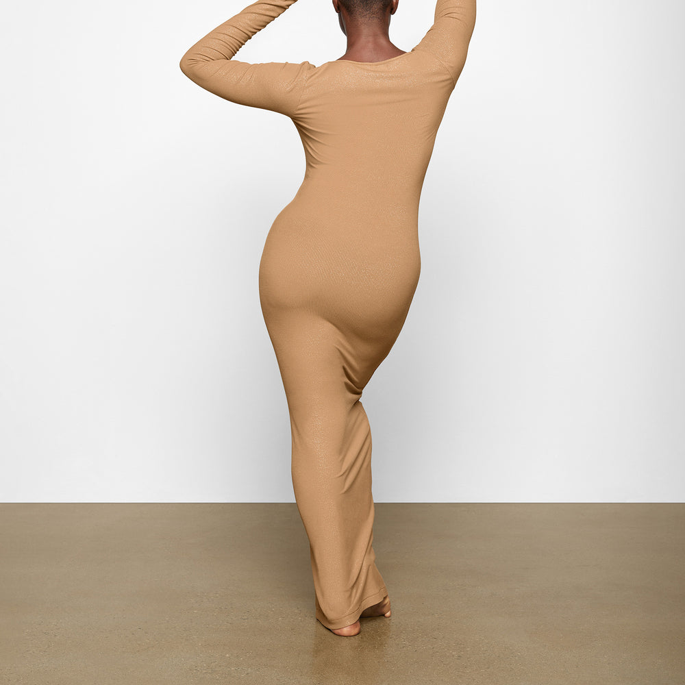 Skims SOFT LOUNGE SHIMMER LONG SLEEVE Dress Bruin | SIC-609513